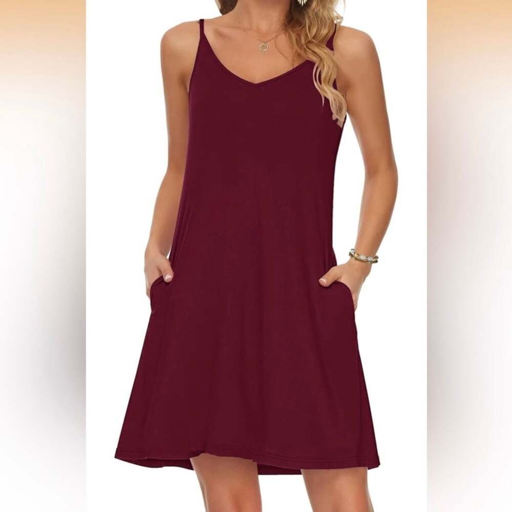Women Summer Dresses Casual V Neck Spaghetti Strap Sleeveless